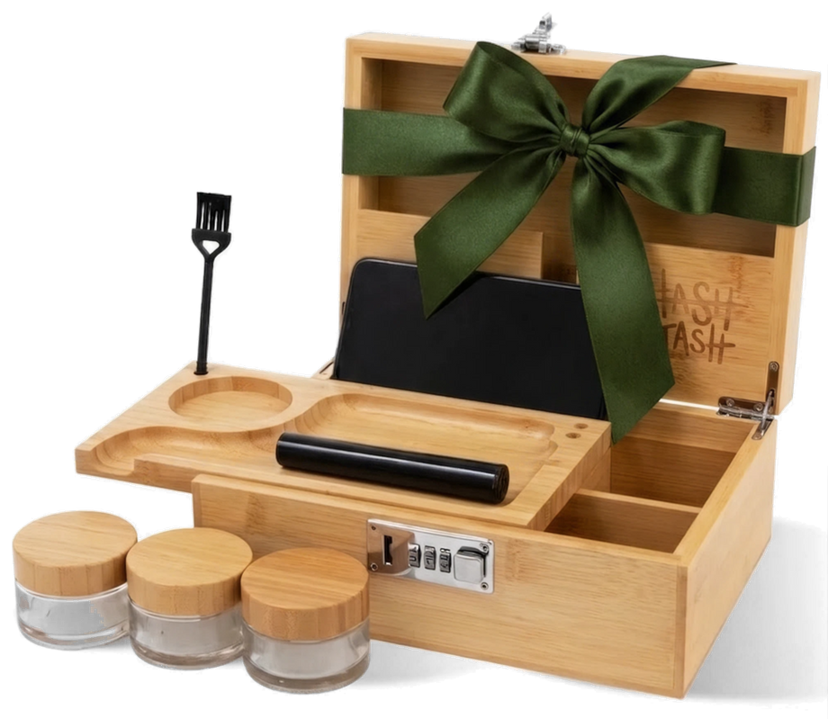 The OG Stash Box wrapped with a green bow